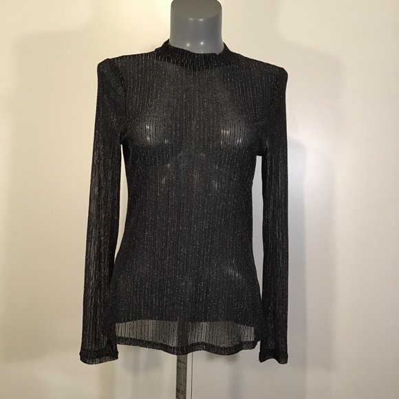 Unbranded Tops - Long Sleeve Crew Neck Sheer Top with Gold Shimmer Size M